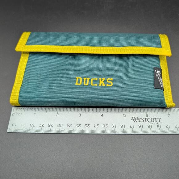 Vintage Oregon Ducks Wallet Mens Gunther Green Yellow Nylon Tri fold Pockets - Picture 8 of 15